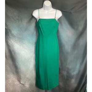 Rachel Zoe Green Linen Blend Midi Dress Beaded Straps Smocked Back Womens XS